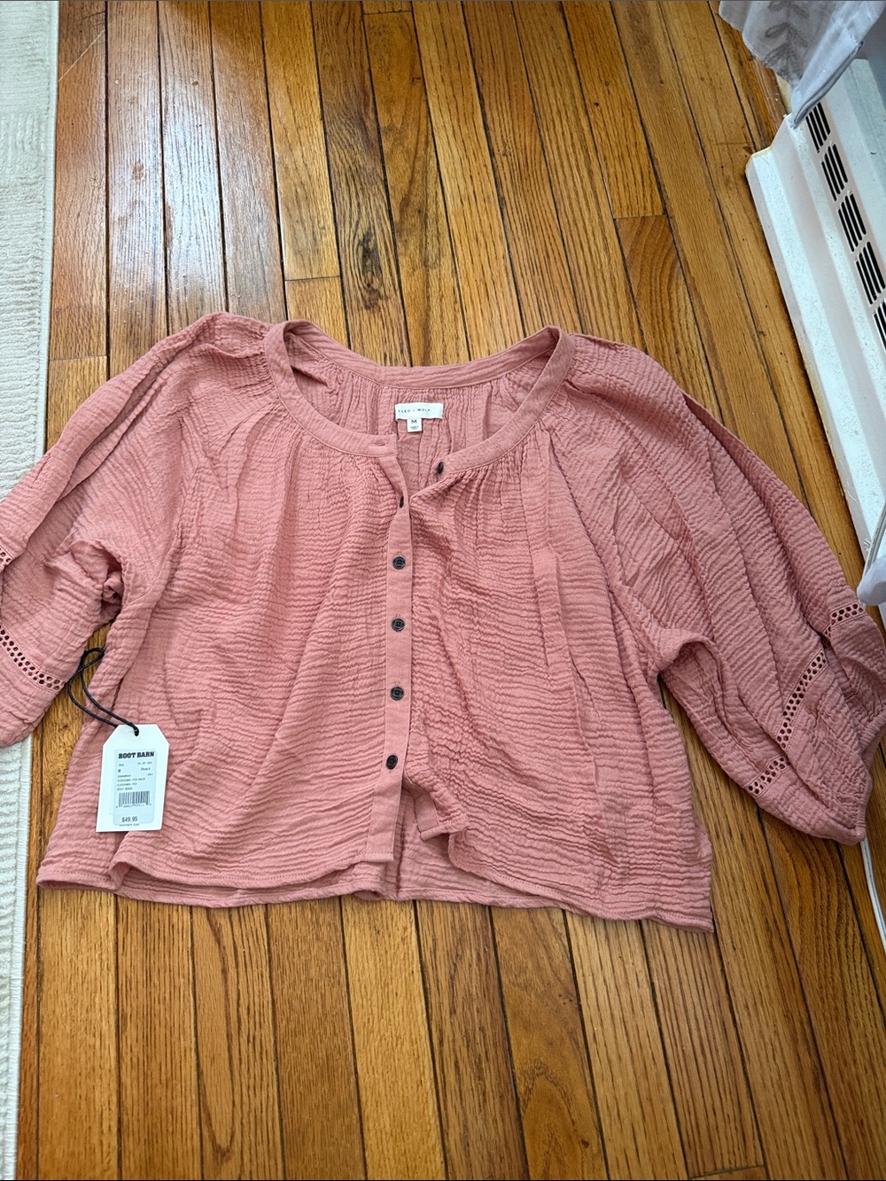 Textured Button-Front Blouse in Dusty Rose